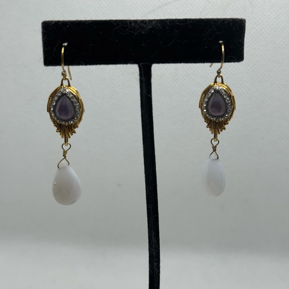 Elegant Gold and Purple Drop Earrings